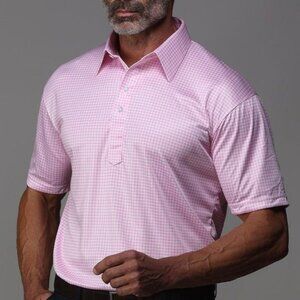 Collars and Co Dress Collar Polo Size S Mens Pink White Gingham NEW